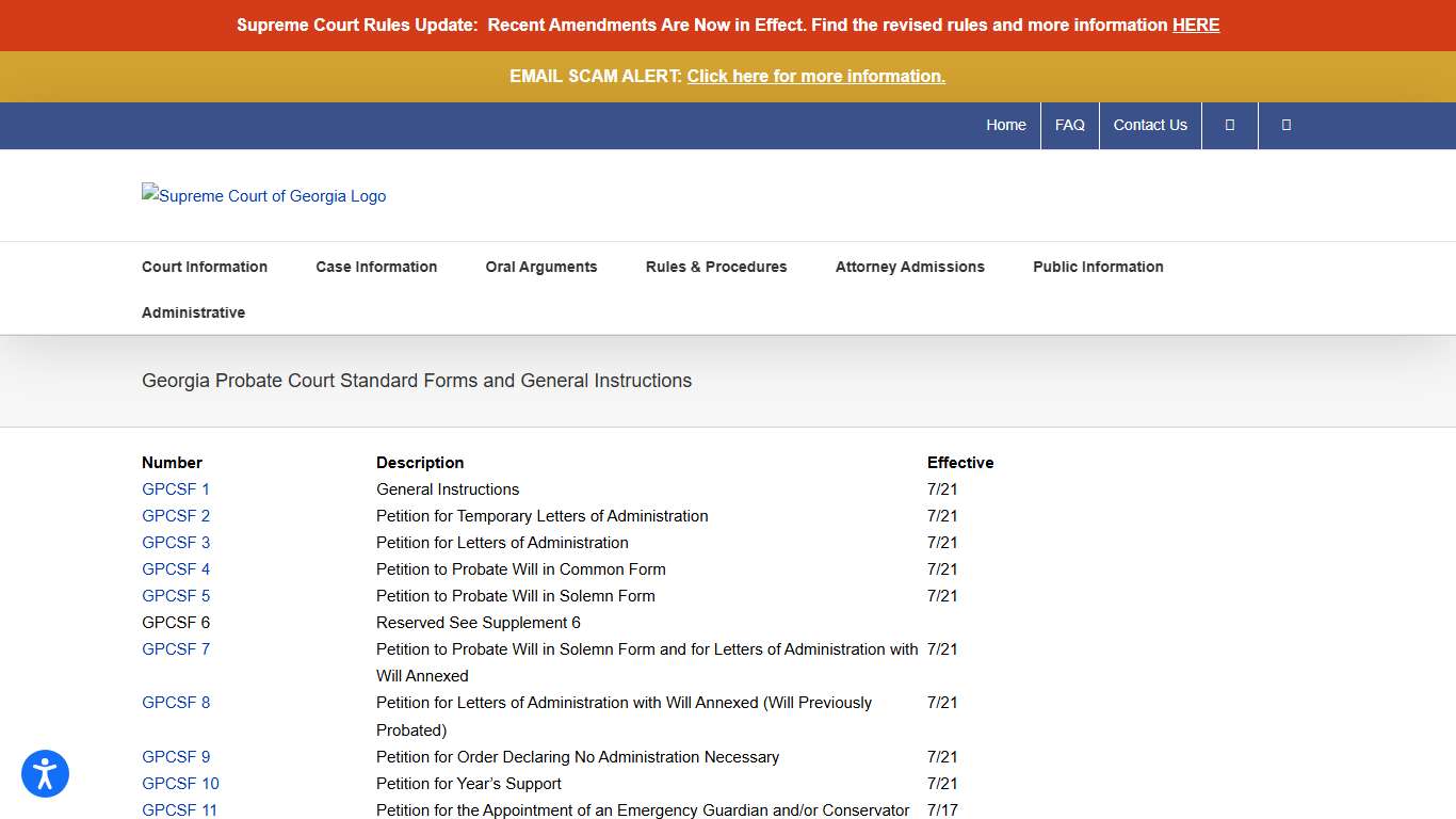 Georgia Probate Court Standard Forms and General Instructions – Supreme Court of Georgia