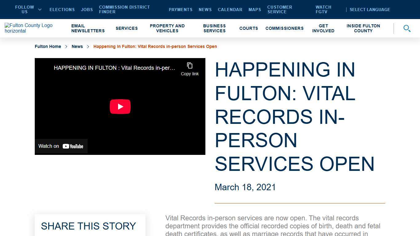 Happening In Fulton: Vital Records in-person Services Open